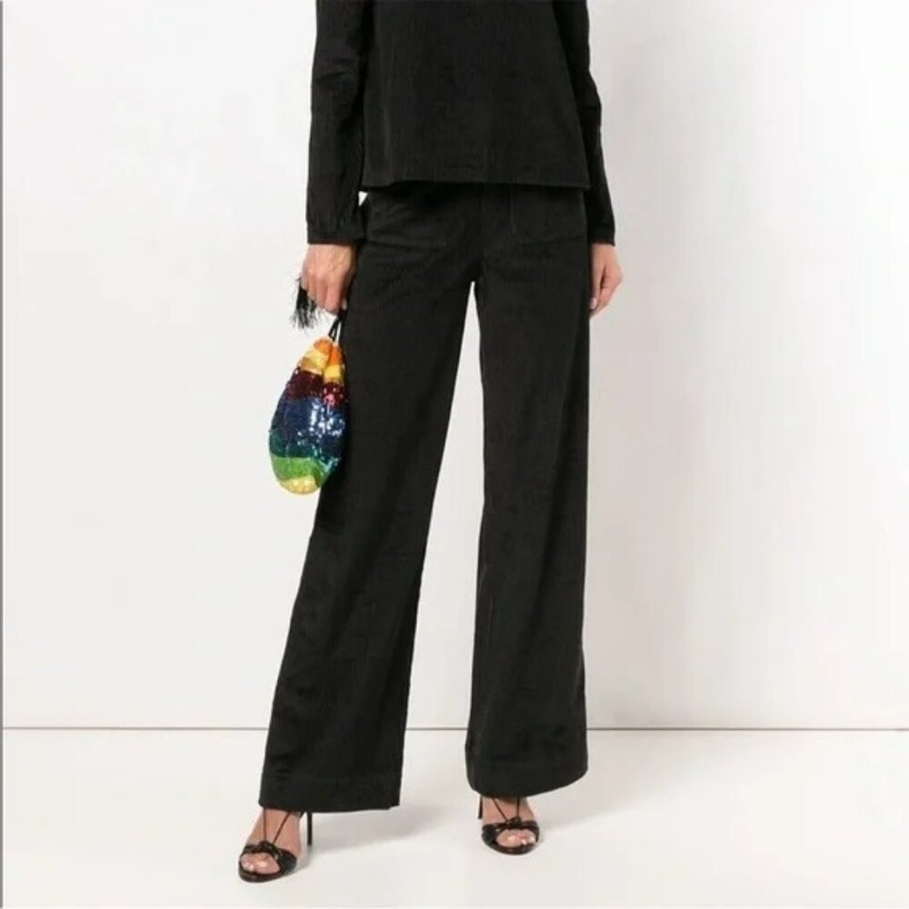 Ulla Johnson Wide Leg Black Corduroy Trouser Pants High Waisted Women’s Size 2
